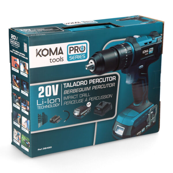 Kit maletín taladro percutoratornillador 20 v con batería 2.0ah y cargador. 20,5 x 22 cm - Imagen 4